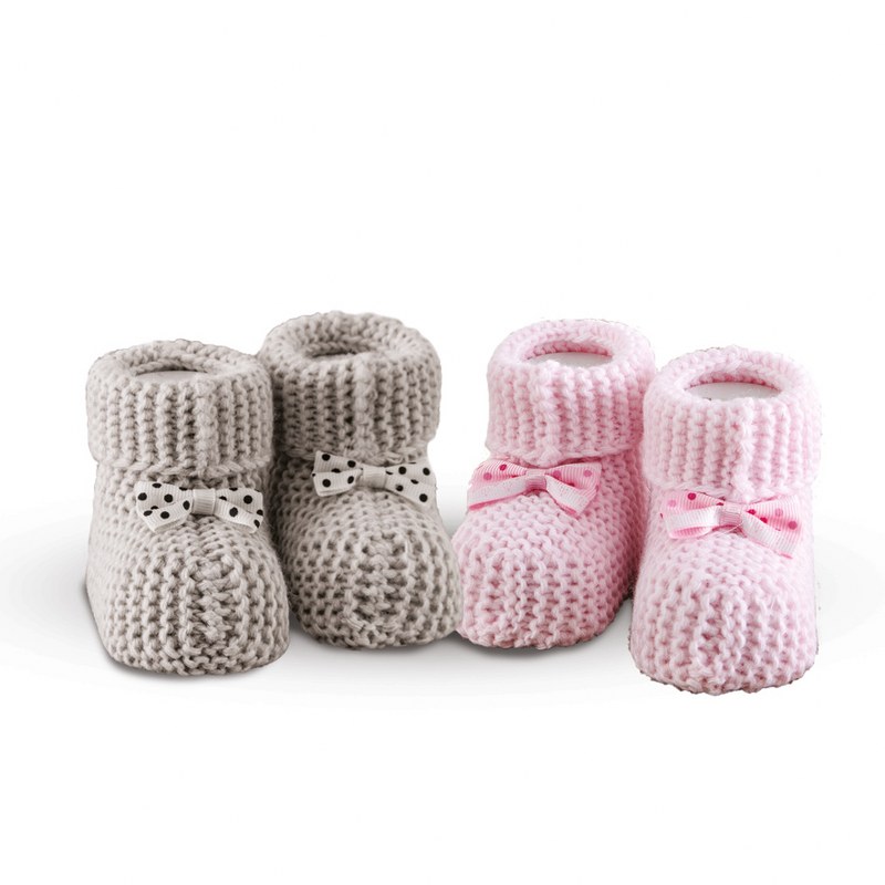 SBaby Σετ 2 Ζεύγη Πλεκτά Παπουτσάκια Αγκαλιάς Baby Shoes No 9 Pink-Grey SB HOME (Χρώμα: Ροζ) - SBaby - 5206864065697